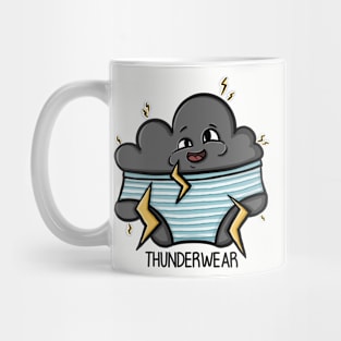Thunderwear, Funny cartoon style thunder cloud in underwear, Digital Illustration Mug